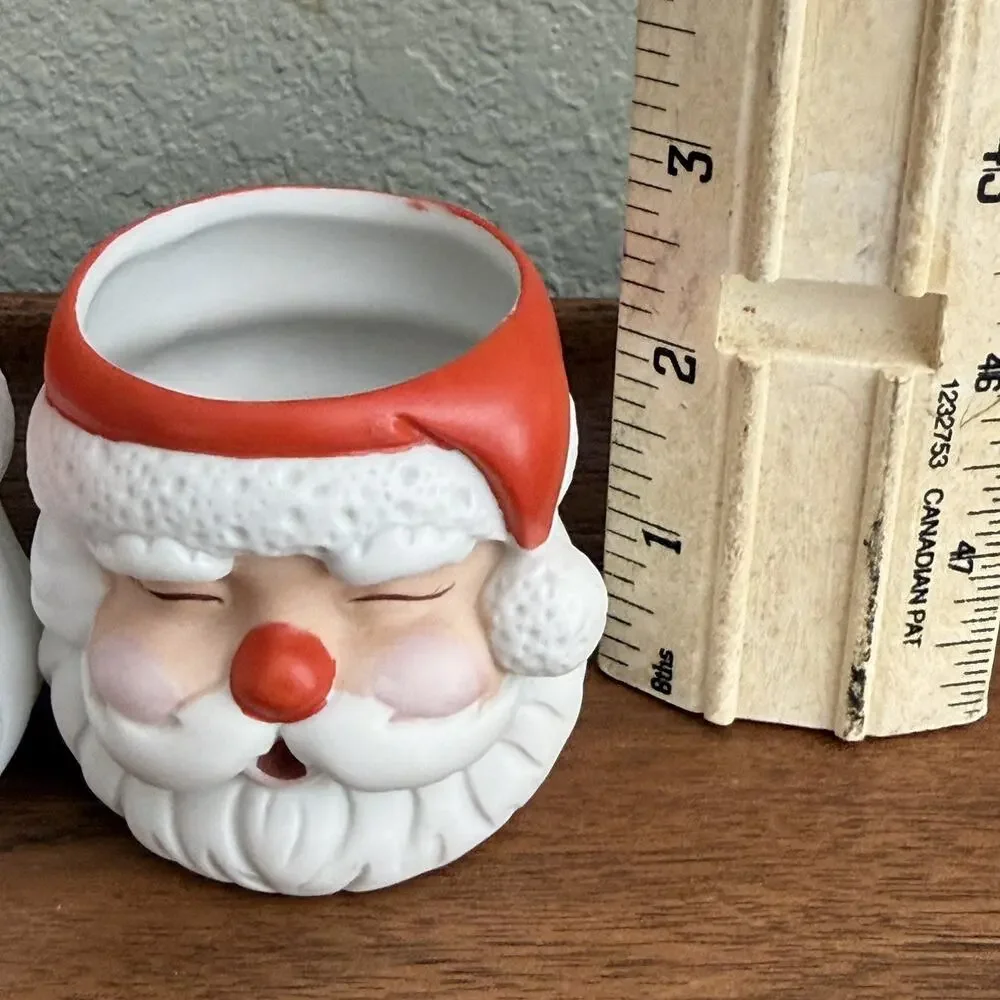 Hallmark Ceramic Santa Claus Head Votive Candle Holder MCM Pair Of VTG 1970s